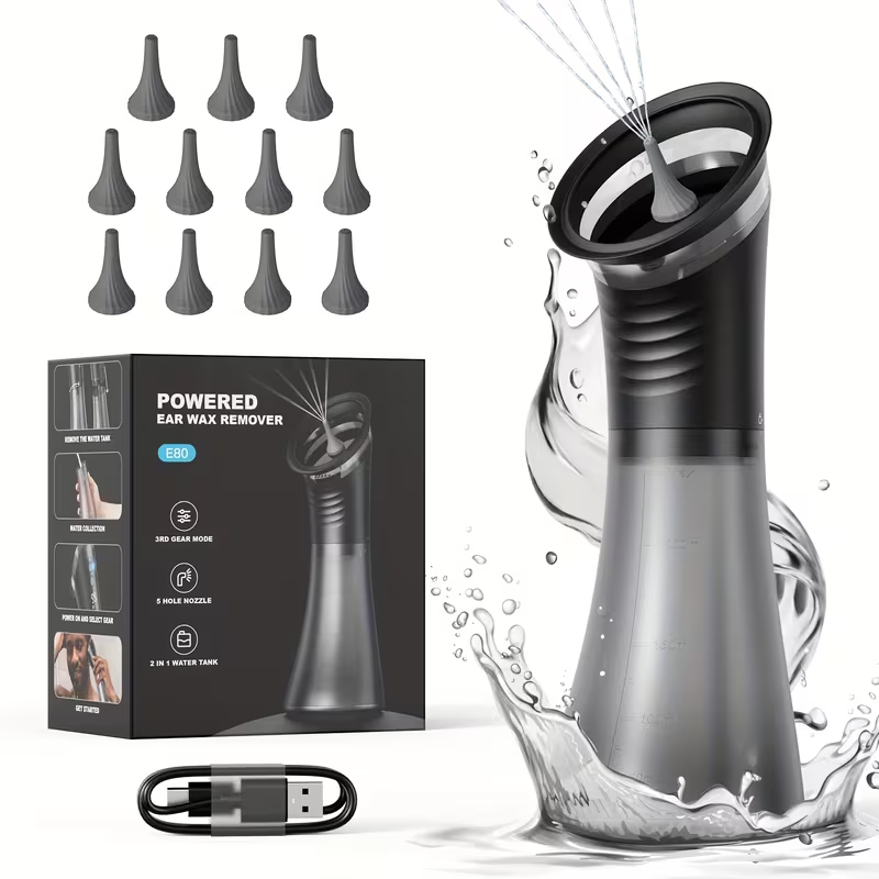 Ear Washer, Usb Charging, Dry Wet Design, Replaceable Nozzle, 12 Replacement Heads, Usb Rechargeable, Ear Cleaning Tool, Ipx7 Waterproof