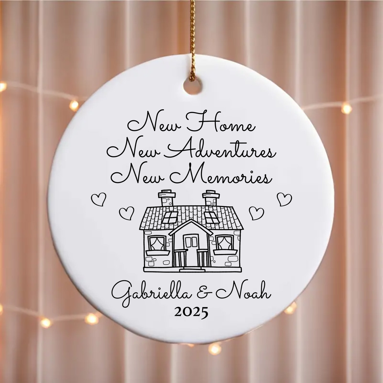 TEMU Personalized Ceramic Round Ornament - Custom Name & Date, Theme Keepsake With Heart & , Hanging Home Decor Gift For Couples, Housewarming,