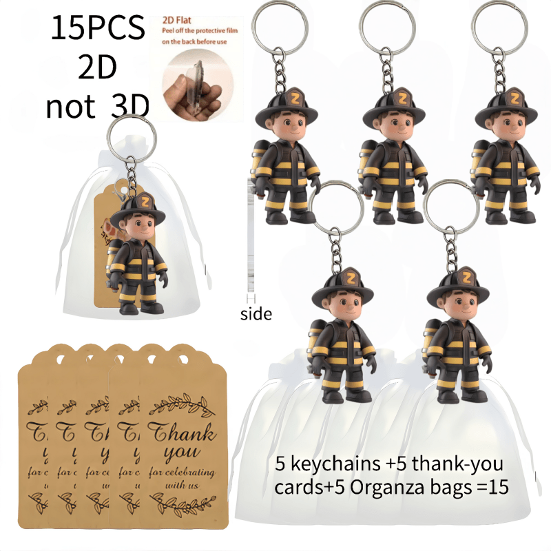 TEMU Plat 2D, Lot de 15 porte-clés , 5 porte-clés en acrylique à motif 2D + 5 cartes de remerciement + 5 sachets en organza cadeau. Porte-clés -