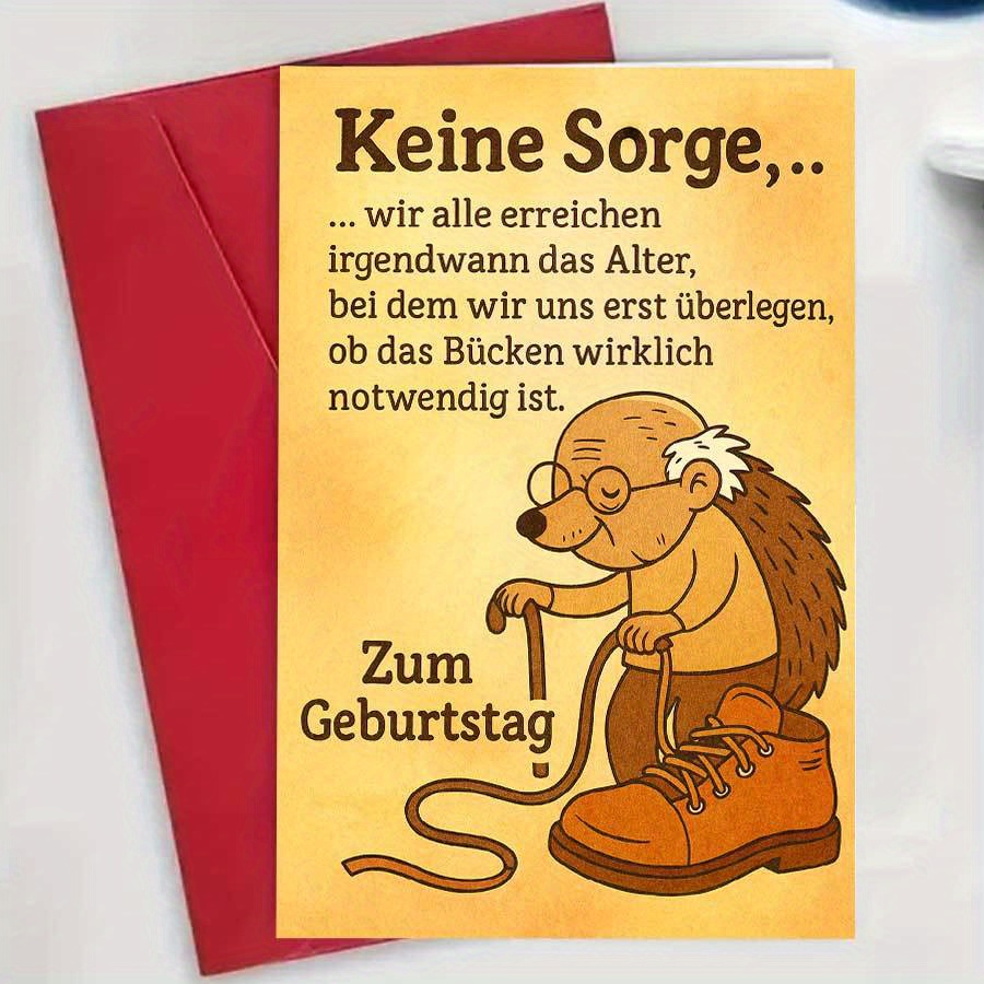 TEMU Eine humorvolle Geburtstagskarte für ältere Verwandte, die einen niedlichen Igel mit Schuhen zeigt. Ideal zum Feiern der des Alterns mit Wärme