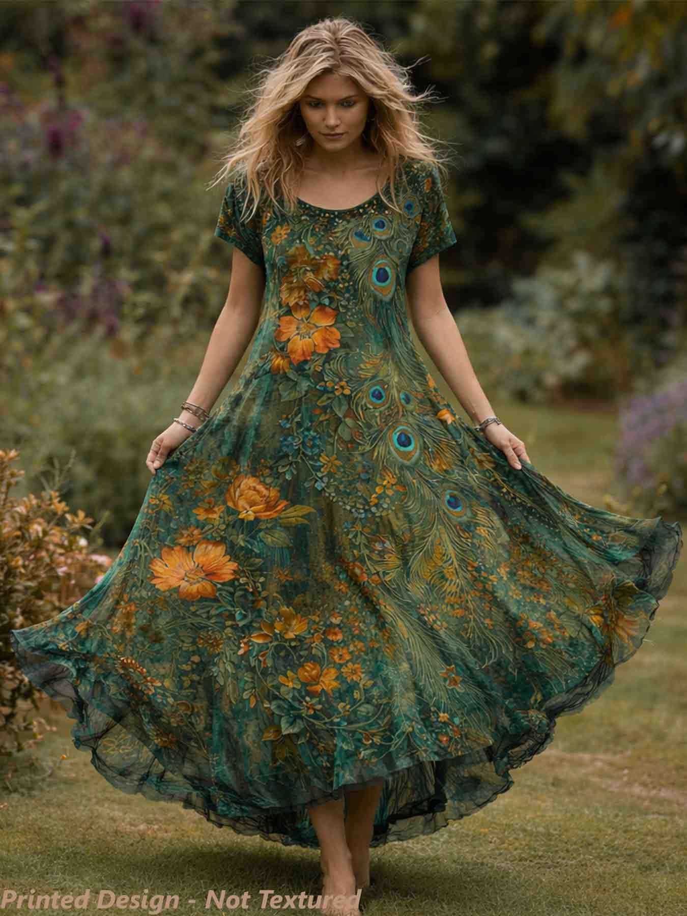 brown and green floral dress Daphne Brown Floral Ruffle Maxi Dress main image 0