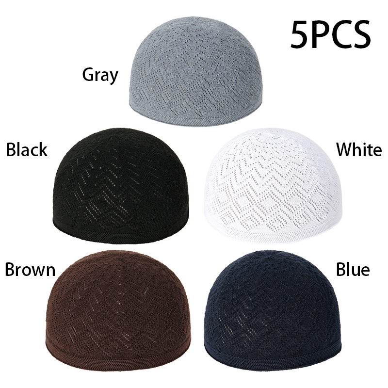 TEMU 5pcs Pack Men's Breathable Knitted /alabos Hat - Spring Lightweight Casual & Wear, Fashionable Fit Hat Suitable For Parties, Everyday Outfits