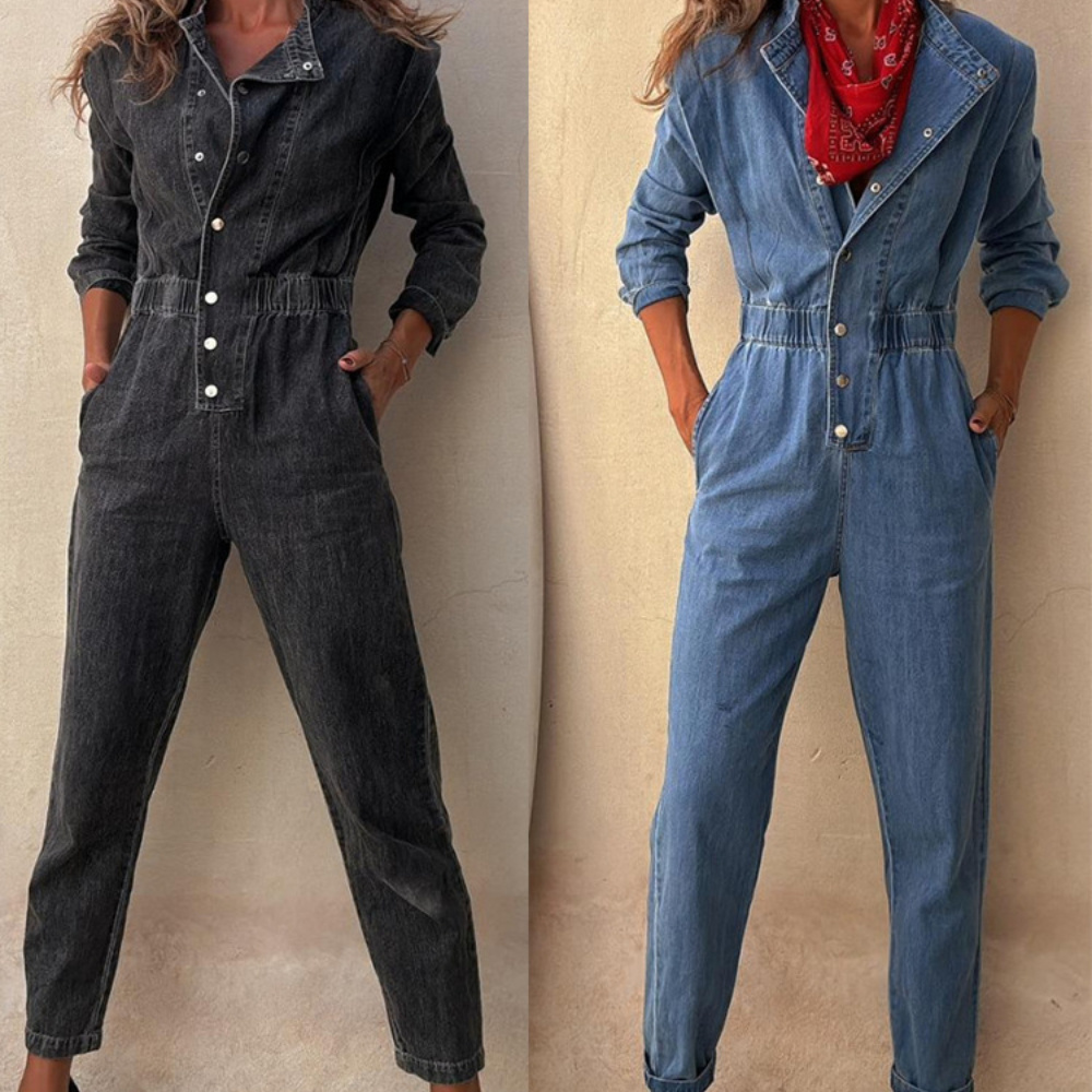 

Autumn Personalized Street Pocket Lapel Casual Jumpsuit Denim Trousers