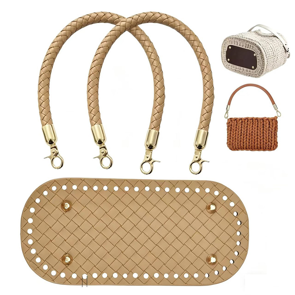 TEMU 3pcs Set New Style Handmade Bag Twill Pu Leather Crochet Bag Base With Nails, High-quality Accessories Perfect Or Making Crochet Bags, Diy