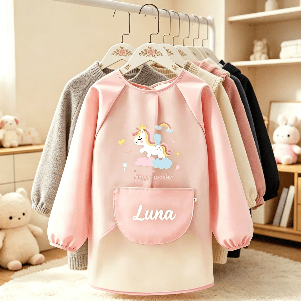 TEMU Personalized Custom Cartoon Long Apron, Customizable Name Print Reversible Bib, Painting Smock, Soft Eating Bib, Art Doodle Drawing Dress,