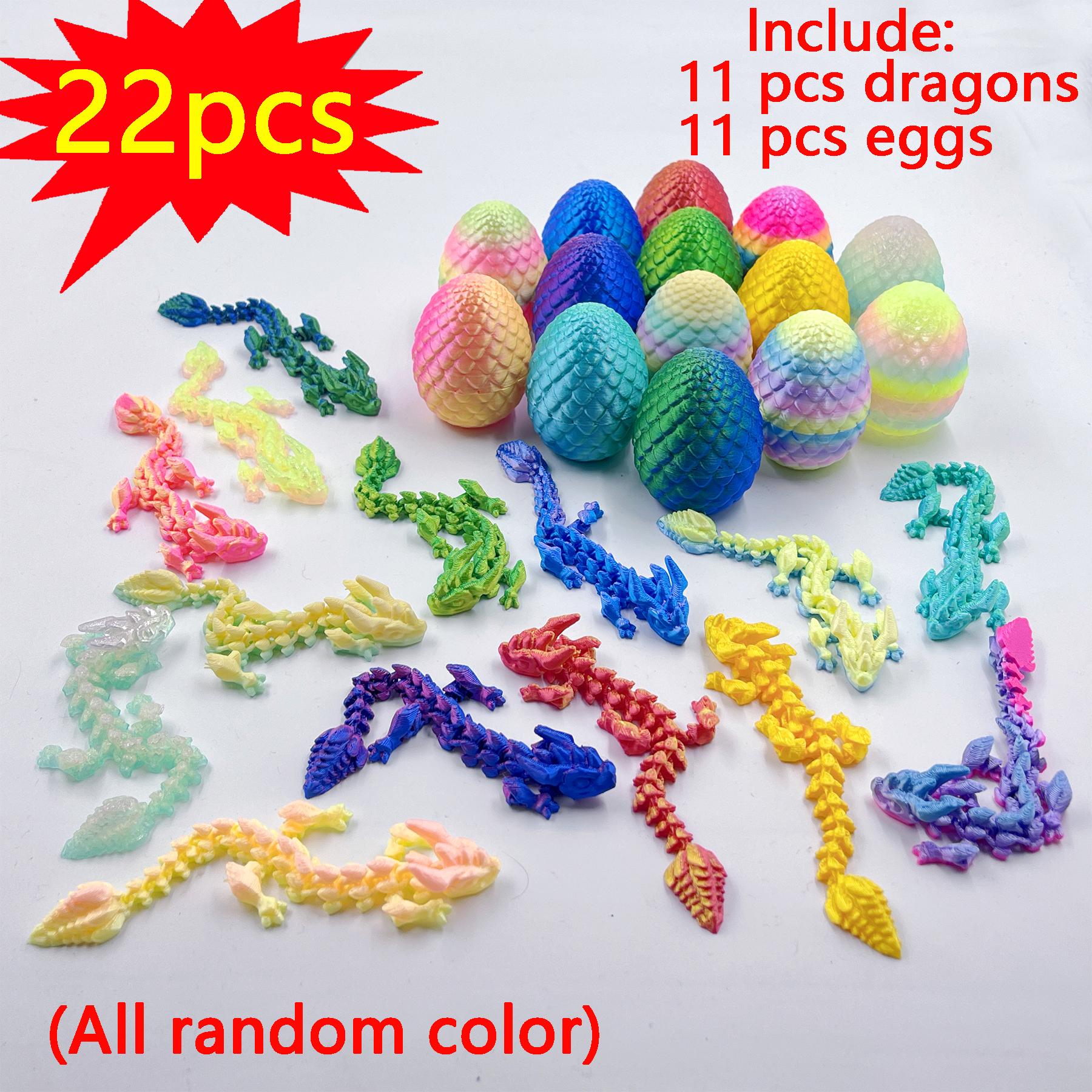 TEMU 22pcs Including (11 Eggshells And 11 Mineral Dragons) 3d Printed Random Colors Eggshells And Mineral Dragons, Suitable For Gifting, Parties,