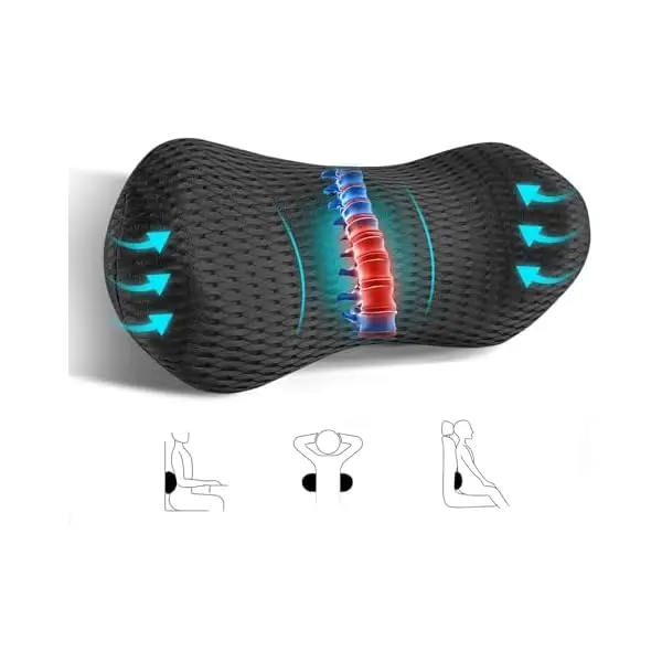ergonomic lumbar support pillow for office chair & car back support - cushion with adjustable straps, lower back relief, black, hand wash only, ideal for gaming & desk chairs, backrest pillow, comfortable seating, contoured design, durable construction Product details 11