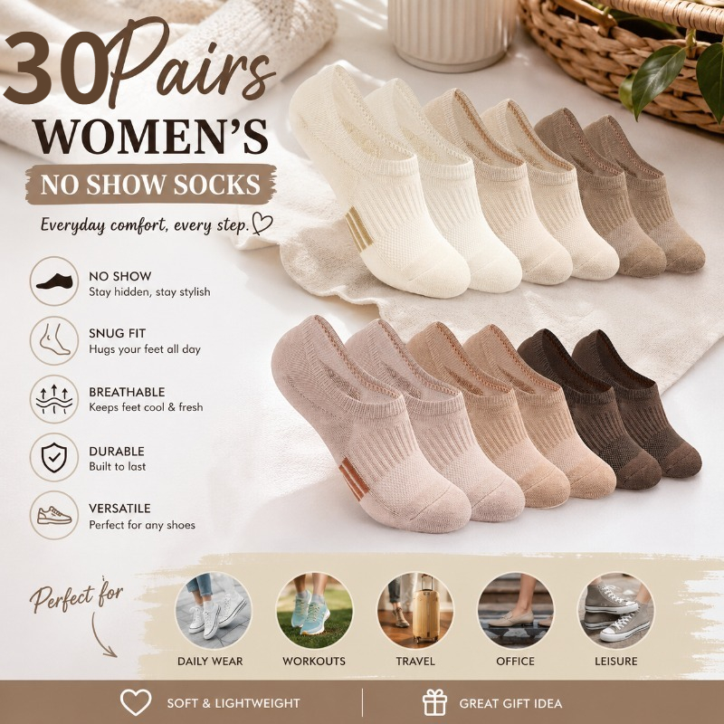 Image of 30 Pairs Women's Socks, Cushioned Low-cut Athletic Liner Socks, Invisible Running Socks For Sneakers, Walking, Gym Workout, Travel, Casual Shoes, And Everyday Wear