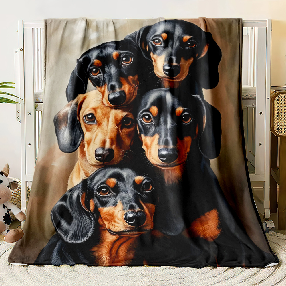 TEMU 1pc Stack Of Dogs Blanket - Lightweight Flannel Throw For Sofa, Bed, Travel, Living Room, Office, Couch, And Bed - Digital Printing Fleece