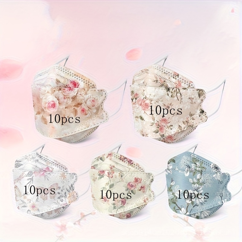 TEMU A Set Of 50pcs Elegant Floral Style Women's Face Masks, Three-dimensional Breathable Decorative Face Masks
