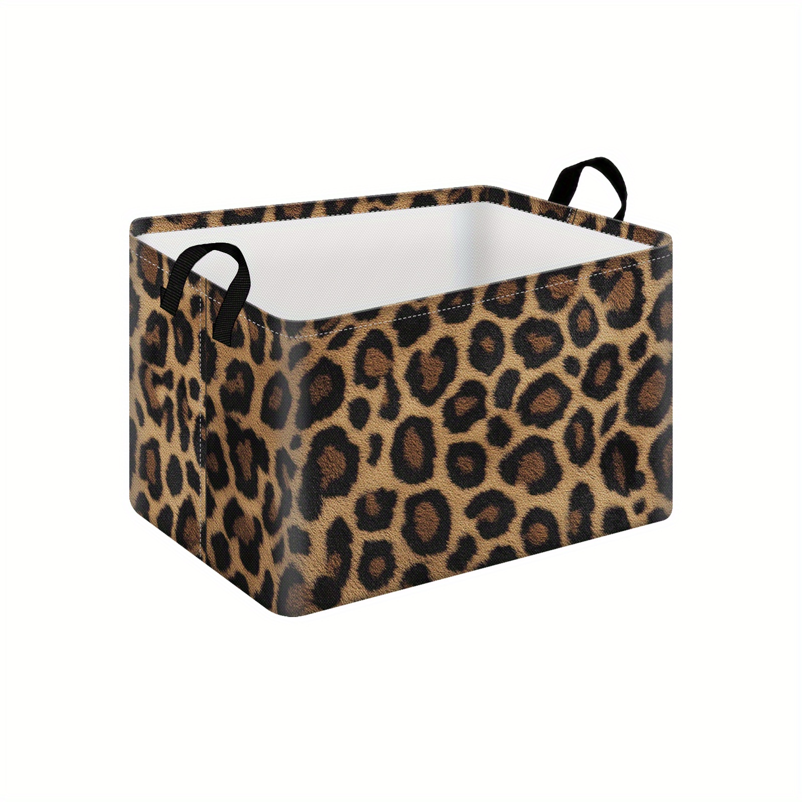 Classic Leopard Print Storage Basket Durable Oxford Fabric Organizer with  Handles, Space-Saving Design for Bedroom, Kitchen, Study, Laundry Room