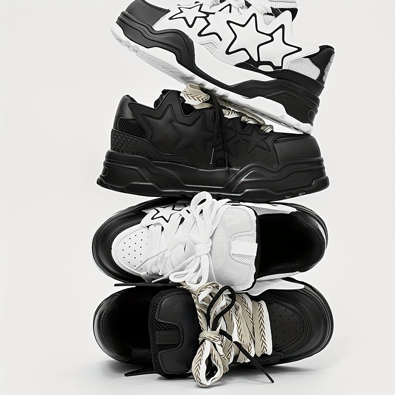 Men'S Star Platform Sneakers | Height Increasing, Unique Design, Versatile Trendy Casual Skate Shoes, Anti-Slip Durable Cushioned Dad Shoes, Instagram Viral Fashion, Upper, Rubber Sole, Lace Closure, All-Season