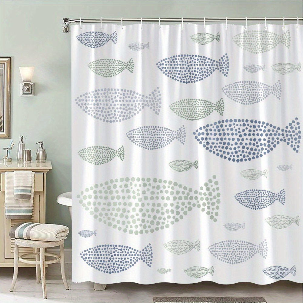 TEMU 1 cortina de ducha de puntos de de pastel a azul, 70x70 pulgadas, poliéster lavable a máquina, decoración de baño de moda con 12 ganchos