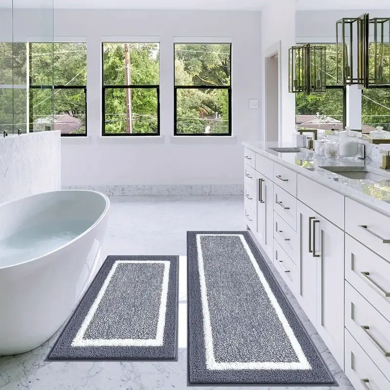 bathroom rugs sets 2pcs non slip bath mats for bathroom absorbent bath rugs floor mat machine washable shower rugs for bathroom floor tub and shower Product details 2