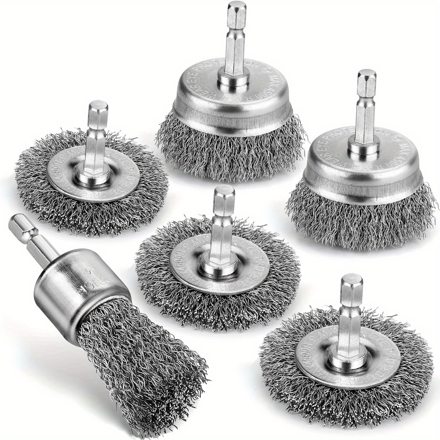 6pcs Professional Carbon Steel Wire Wheel Brush Drill Bit- Use 1/ 4inch Hex Shank Rust Cleaning Additions, Cup Brush