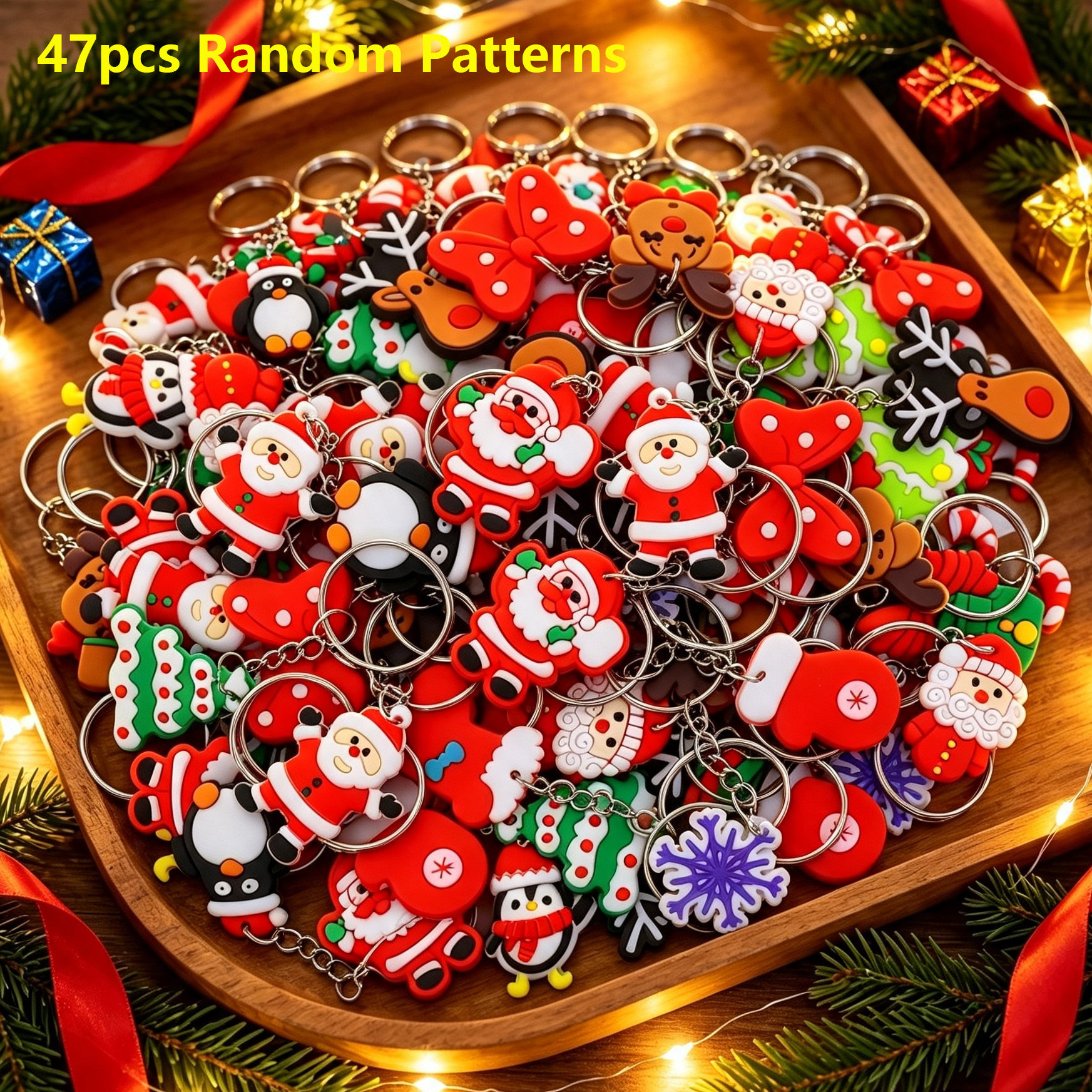 TEMU 2d Flat, 47pcs Christmas Keychain Set, 2d Flat Party Keyring Gift Pack | Random Patterns Including Santa Claus, Reindeer, Snowman, And Christmas