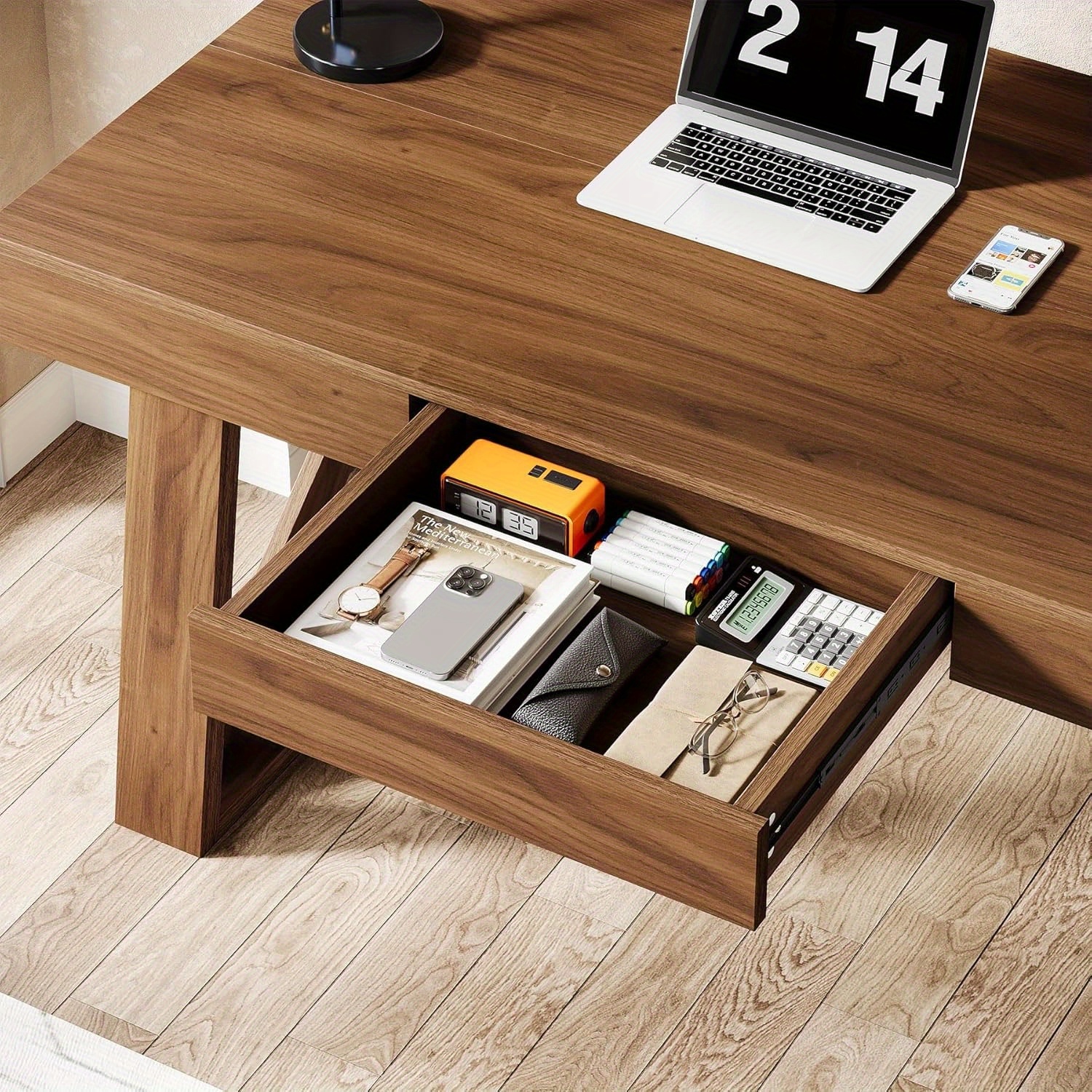 55" Wide Desktop With Drawer, Desk, Modern Wood Business Workstation Table For Home Office