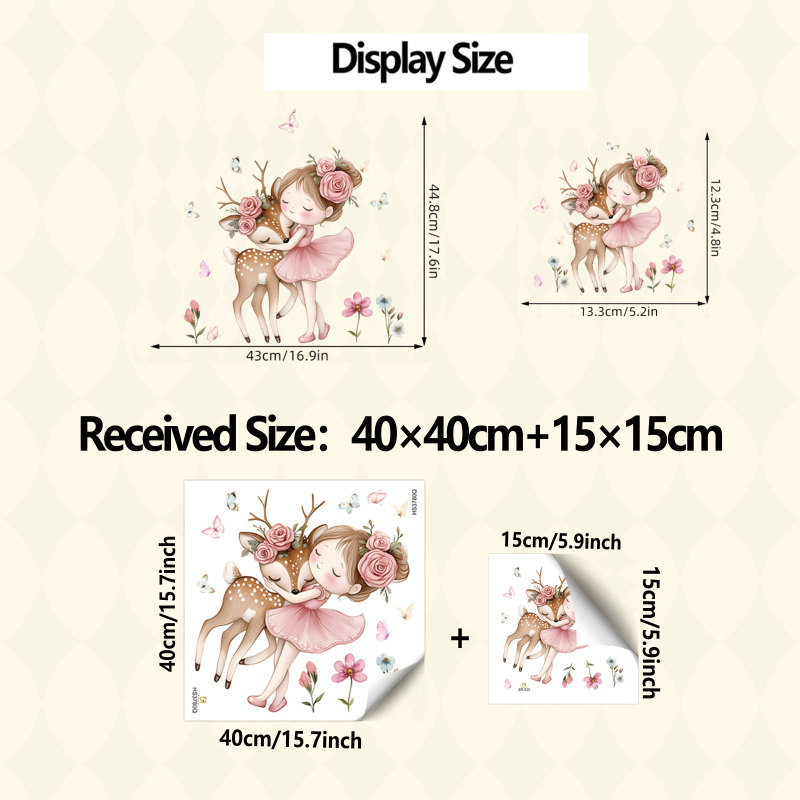 2 Sheets Princess Deer Wall Stickers, Removable Self-adhesive Home Decor, Semi-matte Vinyl Stickers, Wall Decals For Nursery And Kids' Room, Cute Animal Wall Art,school Decor