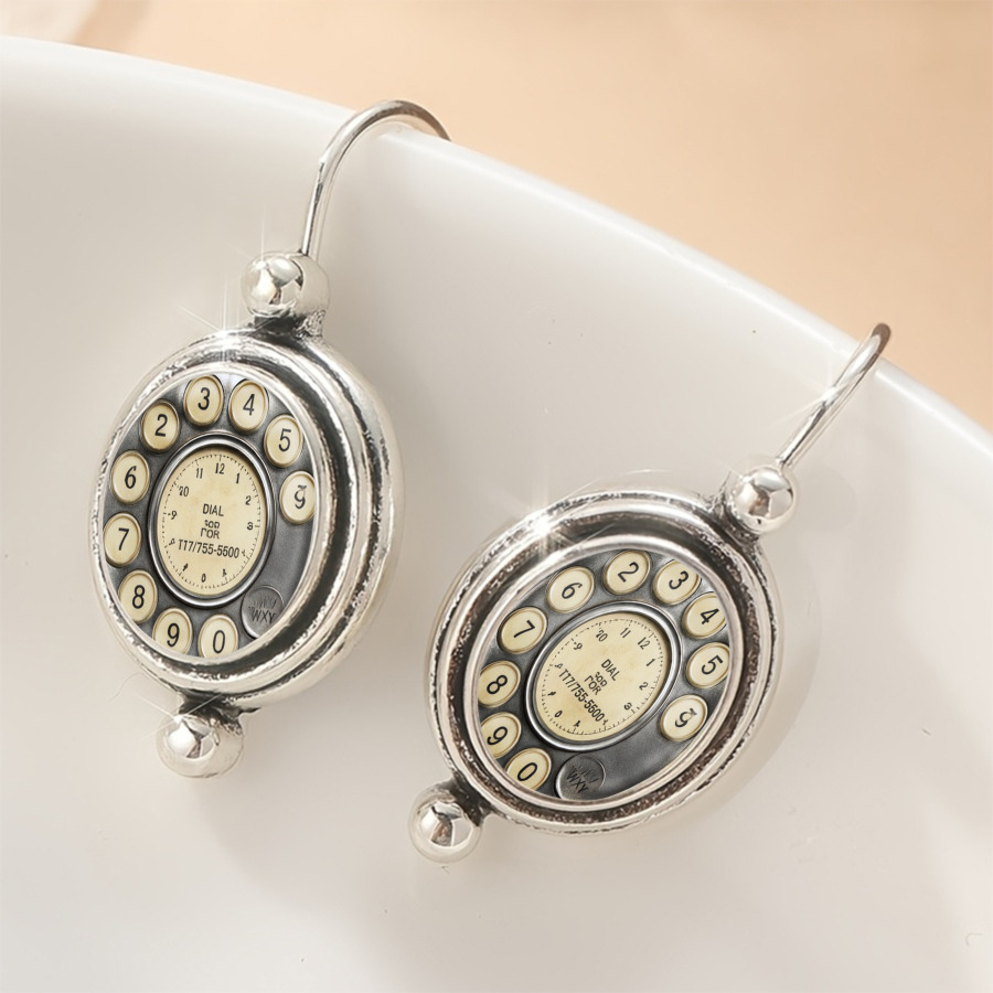 TEMU 2pcs Rotary Dial Earrings Telephone Earrings Vintage Earrings Earrings Oval Earrings Nostalgic Earrings Jewelry Accessories Unique Jewelry