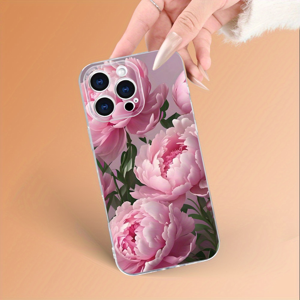 TEMU Pink Peony Floral Pattern Phone Case, Suitable For Iphone 11/12/13/14/15/xr/plus/pro/pro , Perfect Gift For Boyfriend/girlfriend
