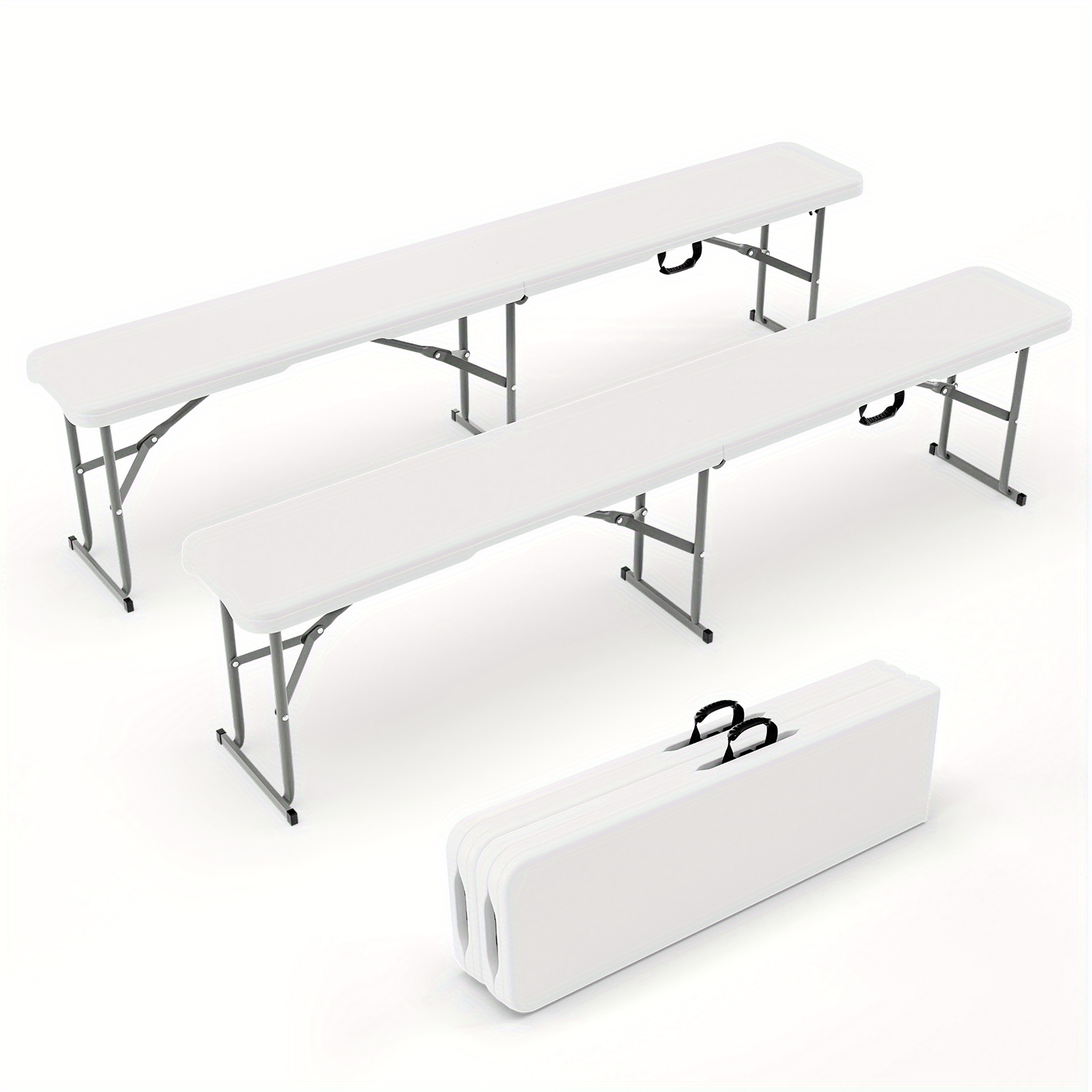 TEMU Bonnlo 6 Feet White/ Black Plastic Folding Benches For Outdoor Camping Dining Portable Picnic Party Seating With Smooth Hdpe Tabletop 1 Pack/ 2