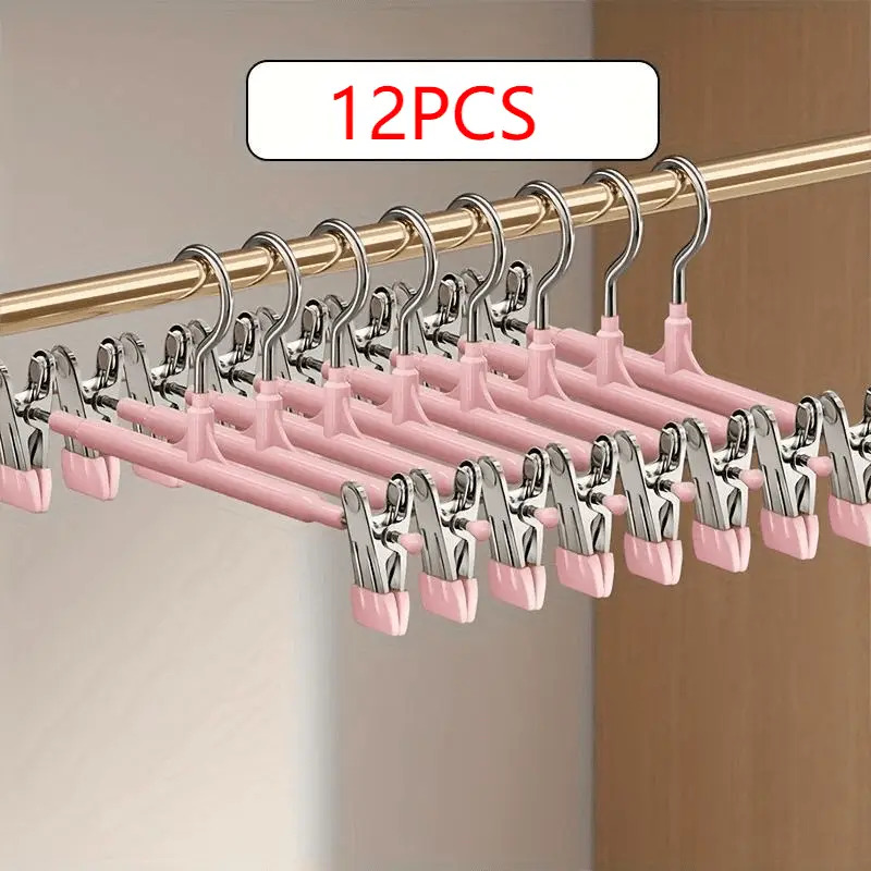 TEMU 12 Adjustable Clothes Hangers With Clips, Non-slip Space- Metal Hangers For Pants, Skirts, And All Garments- Clothes Tidy And Organized