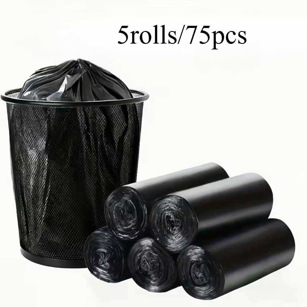TEMU 5-roll Pack Of 75 Extra-large, Thickened Black Trash Bags, Suitable For Home, Kitchen, Office, And Outdoor Cleaning! Halloween Gift, Christmas