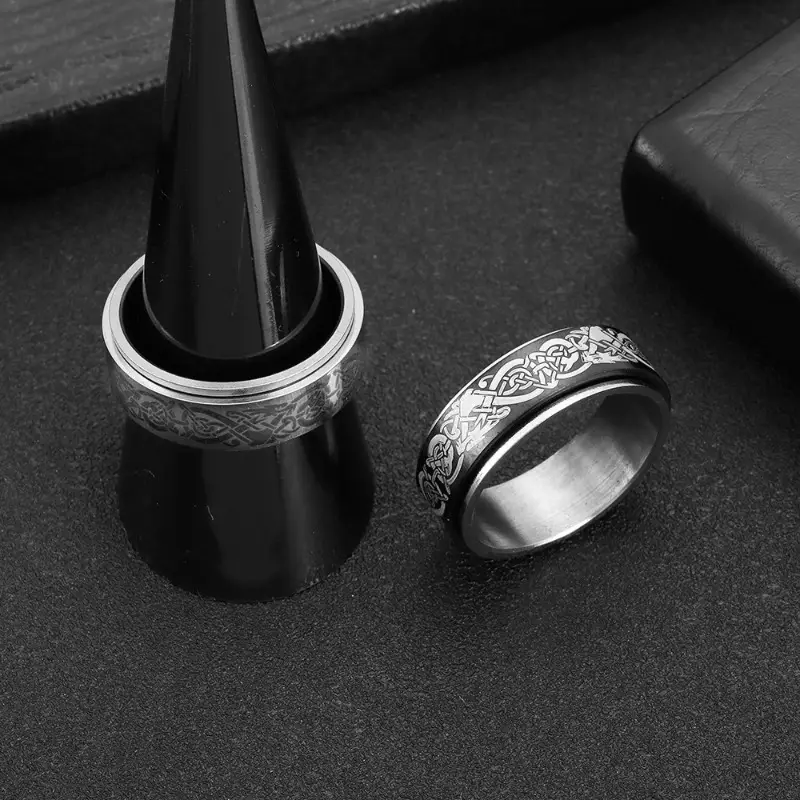 new mens titanium 201 stainless steel ring with dragon pattern rotatable relax finger accessory Product details 1