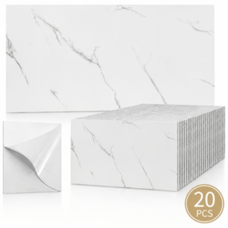TEMU 20pcs Self-adhesive Marble Wall Panels Peel And Stick Suitable For Bathroom, Kitchen, Bedroom & Living Room - 60x30cm Pvc -compatible Tiles (no