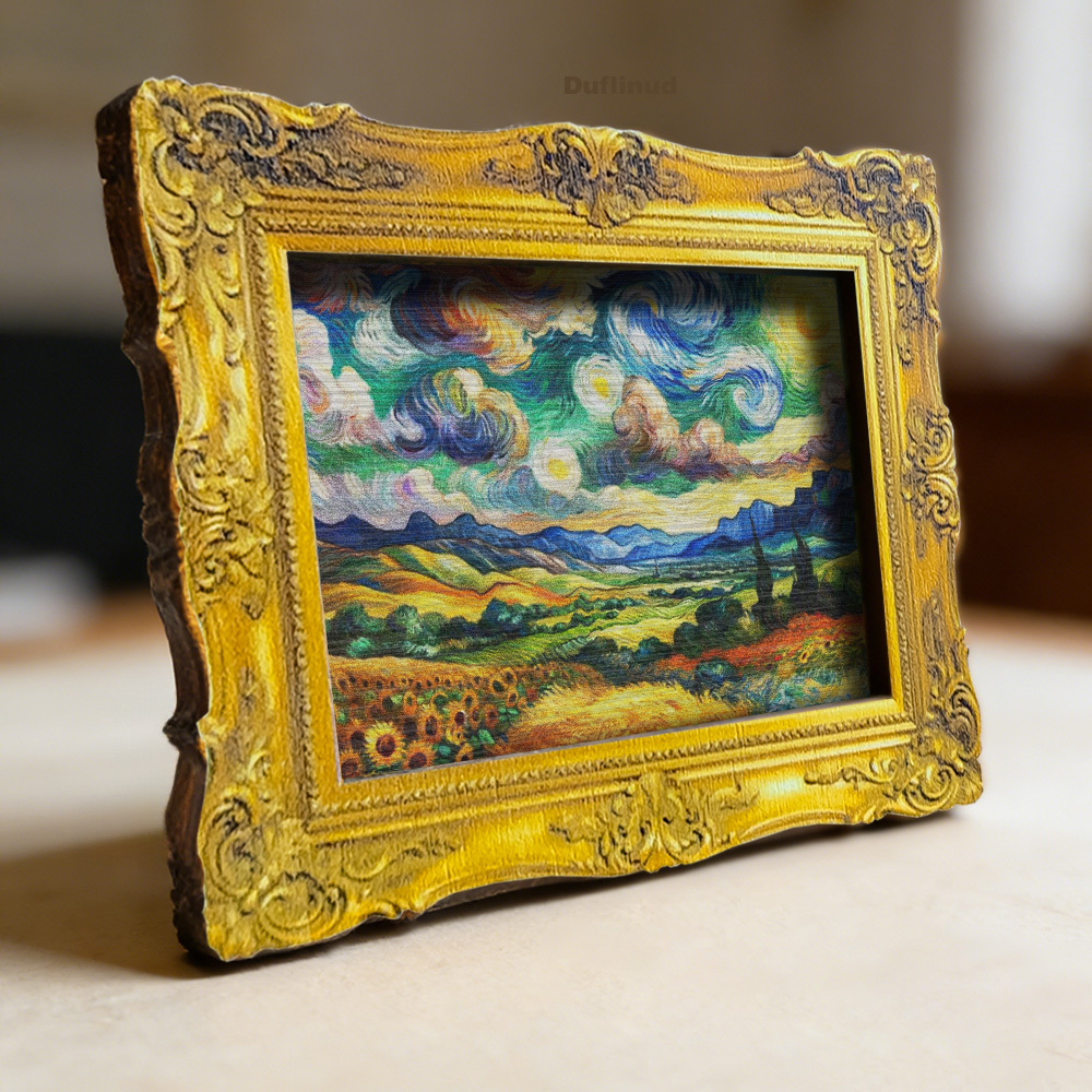 TEMU 1pc Wooden Van Gogh Starry Night Sunflower Pastoral Landscape, Mini Decorative Painting Fridge Magnet, Wooden Fridge Magnet, To Kitchen, Holiday