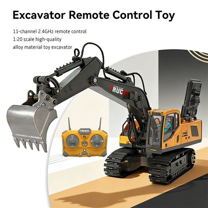 TEMU #1 Cadeau: Excavatrice RC 11 Canaux en Alliage - Action de Creusage Réelle sur Sable & Terre, Télécommande 2.4G, Longue Autonomie | Jouet pour