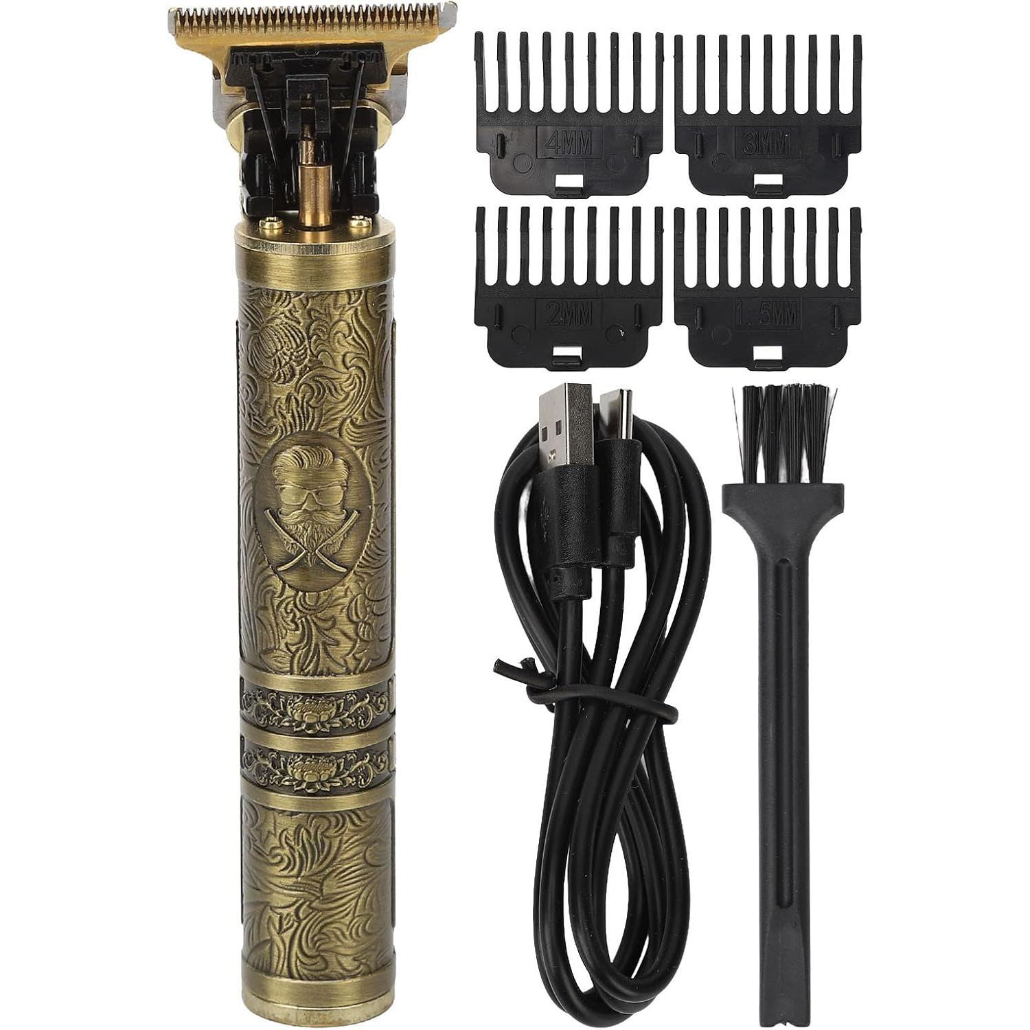 TEMU Vintage Golden Engraved Professional Electric Hair Clipper, Compact Beard And Hair Trimmer, Salon Grade Household Grooming Tool, Premium Men's