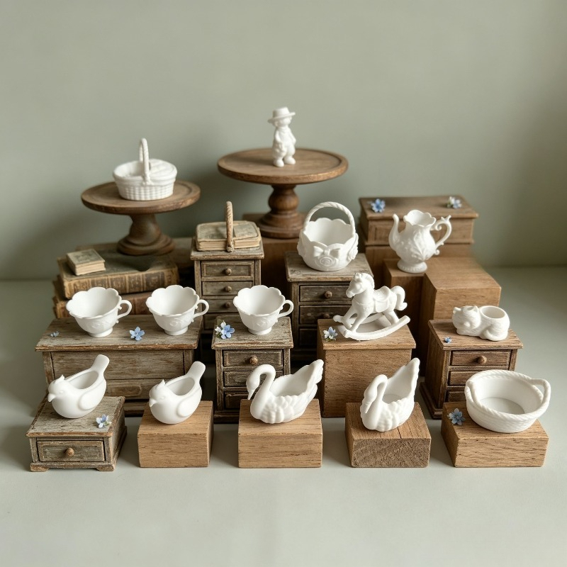 TEMU 14pcs/set Miniature Mini Flower Pots With White Film Combination Model Ornaments, Diy Hand-painted, Suitable For Dollhouse, Model House, Gnome