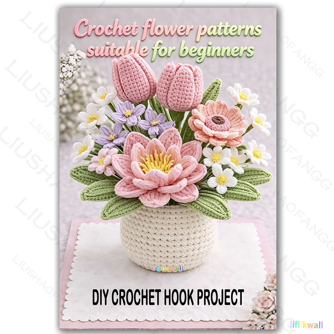 TEMU Livre de modèles de composition florale au crochet pour débutants, 1 pièce | Housse de vase | Tutoriel de tissage de bouquet | 5,5x8,3 pouces |