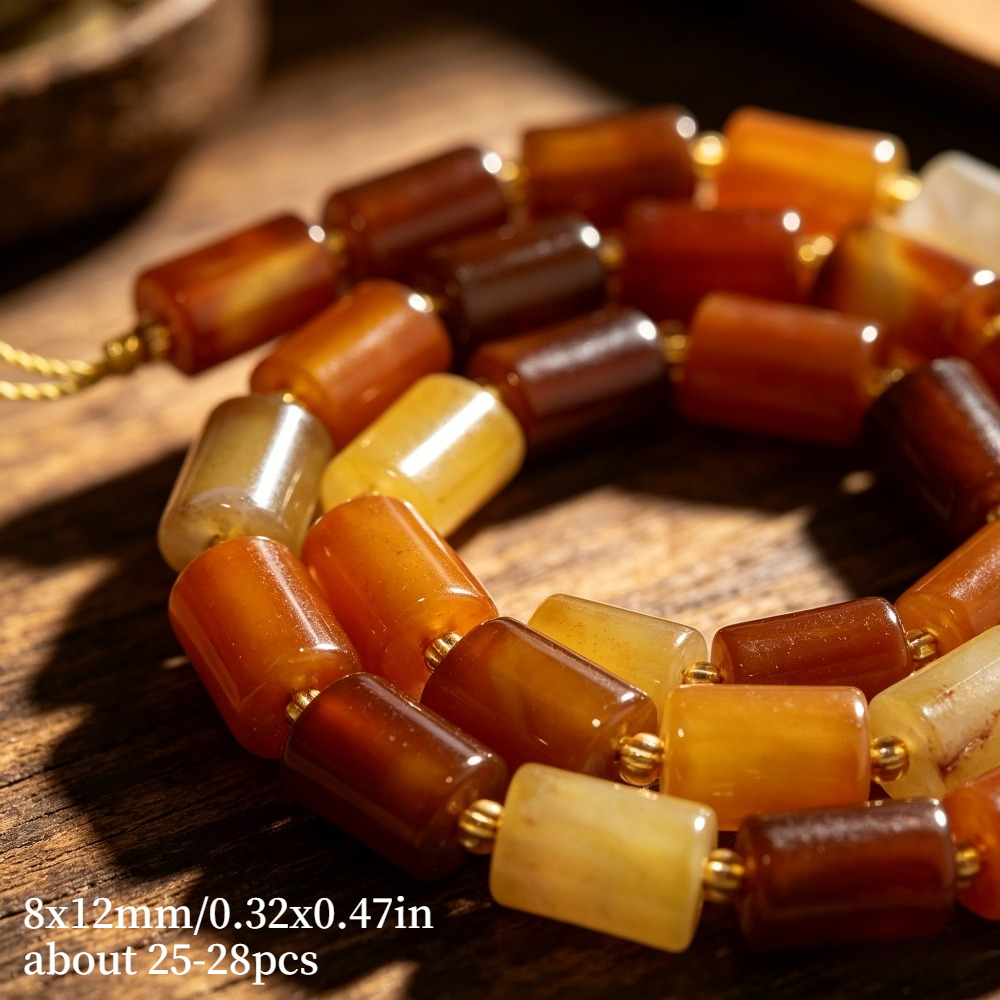Image of Aa Natural Stone Amber Agate Column Shape Loose Spacer Beads For Jewelry Making Diy Gorgeous Bracelets Necklace Earrings Accessories For Women Gifts, Suitable For Wedding Party Home Decor