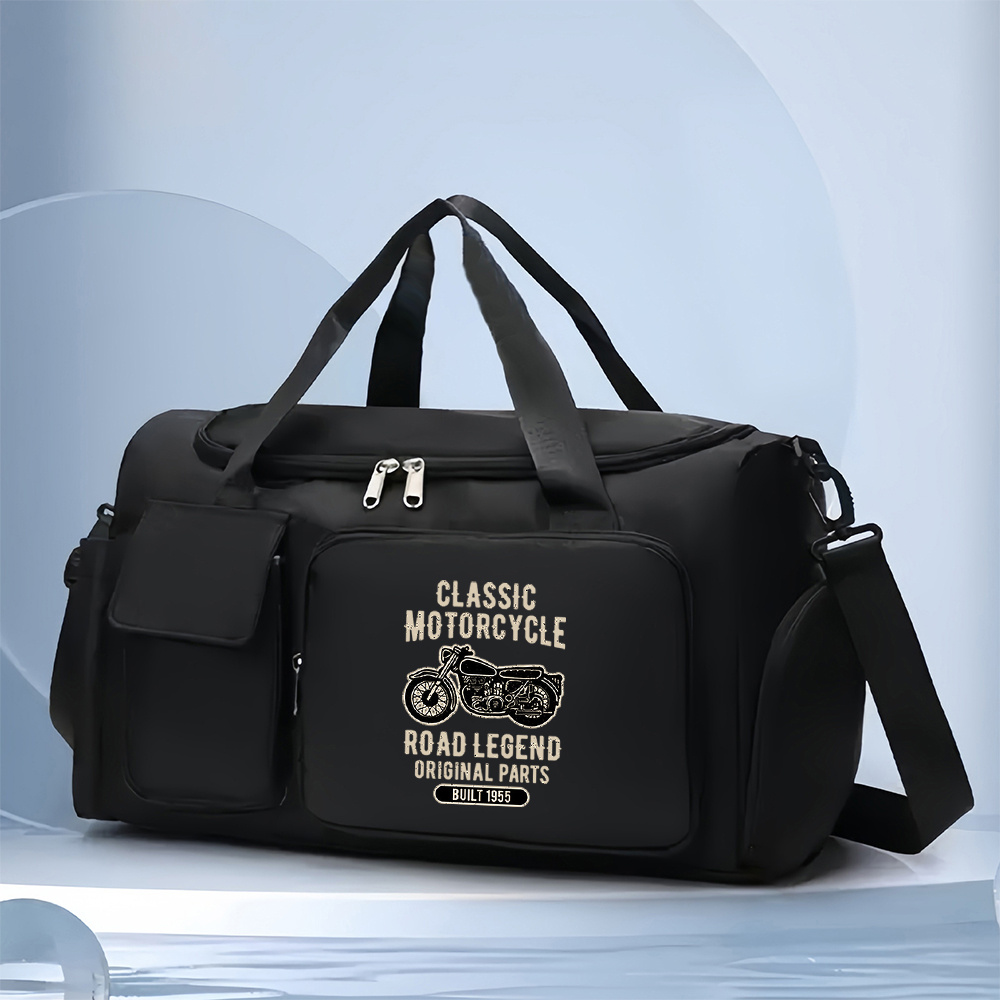 TEMU 1pc Classic Motorcycle Road Legend Gym & Travel Duffel Bag - Large Capacity Tote Bag With Adjustable Shoulder Strap, Multiple Compartments,
