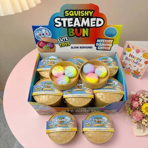 5pcs 2026 new bun toy 3pcs soft bun 1pc steamer lid 1pc steamer base soft squeeze decompression toy multi scene indoor outdoor use ideal for halloween thanksgiving christmas easter birthday gifts classroom prizes random color
