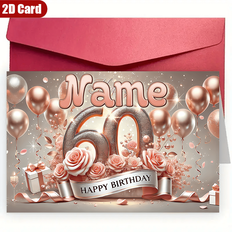 TEMU Customized 2d Flat Greeting Card - 1 Personalized Card With Name And Photo For Birthday Wishes, Includes Envelope, Made Of High-quality Paper -