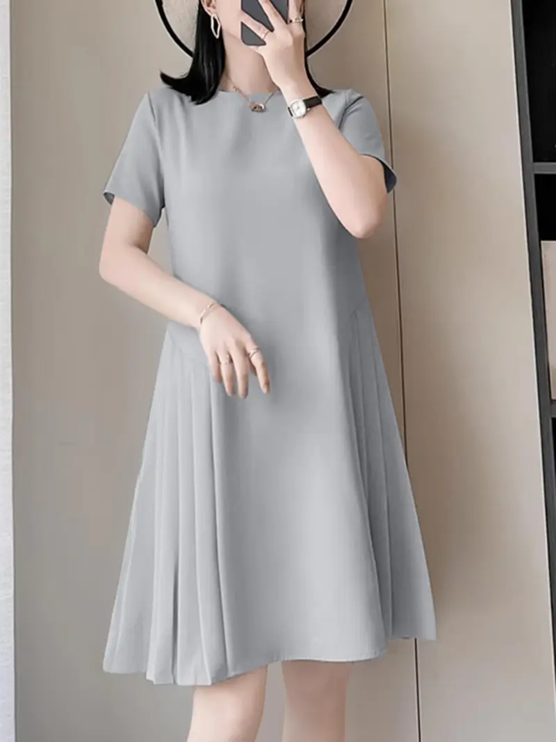 korean grey dress Korean Style Grey Waist Fold Dress