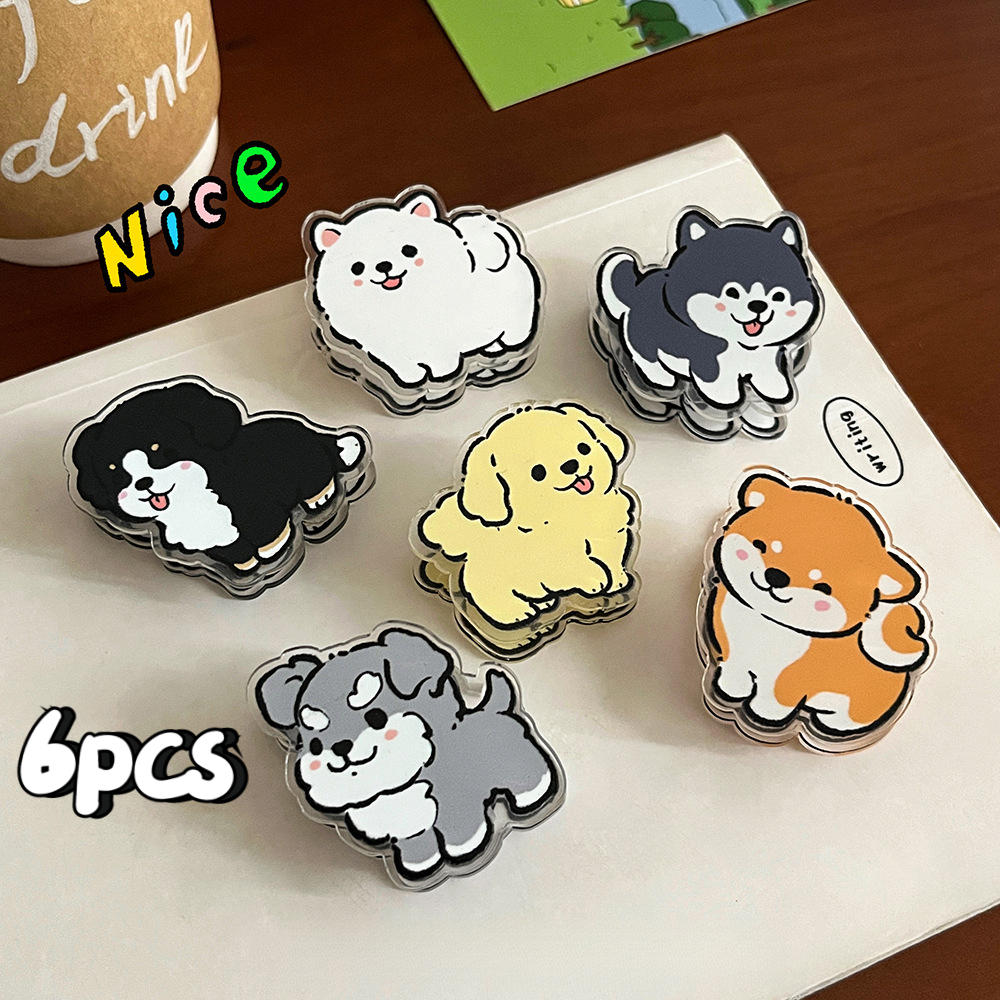 TEMU New 6pcs Set Of Cute Dog-themed Acrylic Clips - New Cute Cartoon Acrylic Clips Set, Cartoon Binder Clips Cute Acrylic Clips, Durable Storage