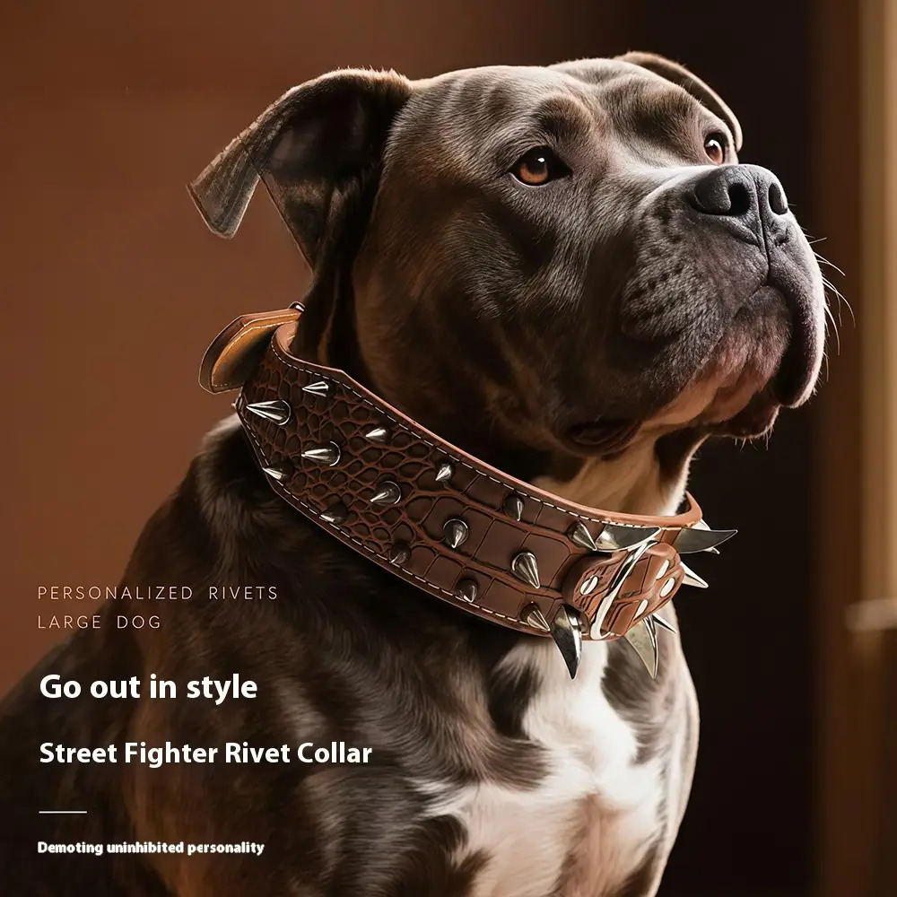 Buy Woofy PU Leather Adjustable Spiked Studded Dog Collar 3" Wide Pitbull Boxer Mastiff, Sharp Spiked Studded Dog Leather Collar For Large Pet Dog Online At Low Prices In India - Foto 5