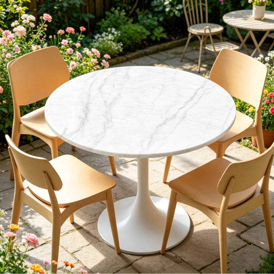 TEMU 1pc Elastic Tablecover,2d Flat Elastic Table Cover, Round Tablecloth, Dining Tablecloth, White Vein Marble Print Tablecloth, Round Edge