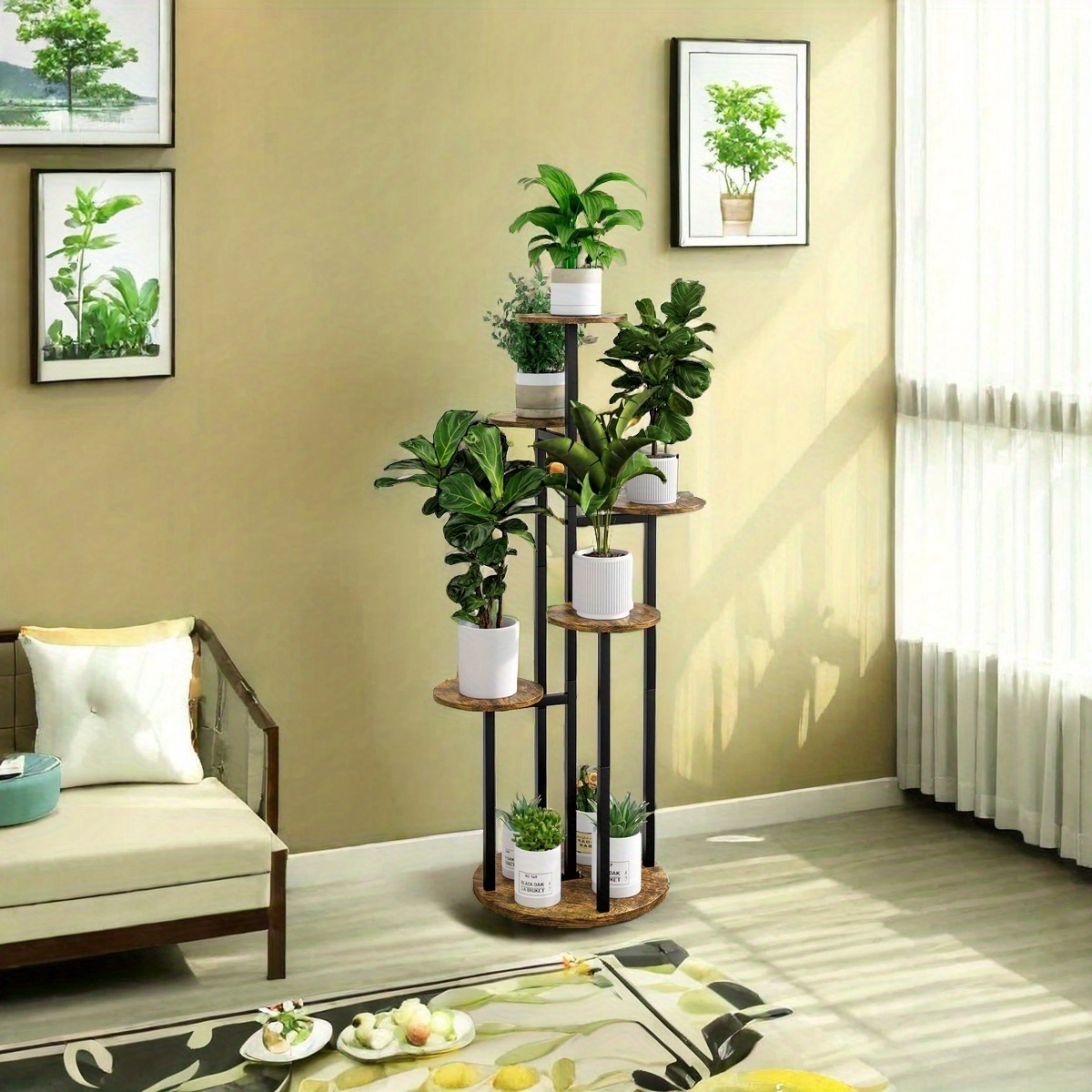Indoor Plant Stand with 6 Tiers, Suitable for Various Plants, Corner Flower Display for The Living Room, Featuring a Multi-Layer Vintage Design
