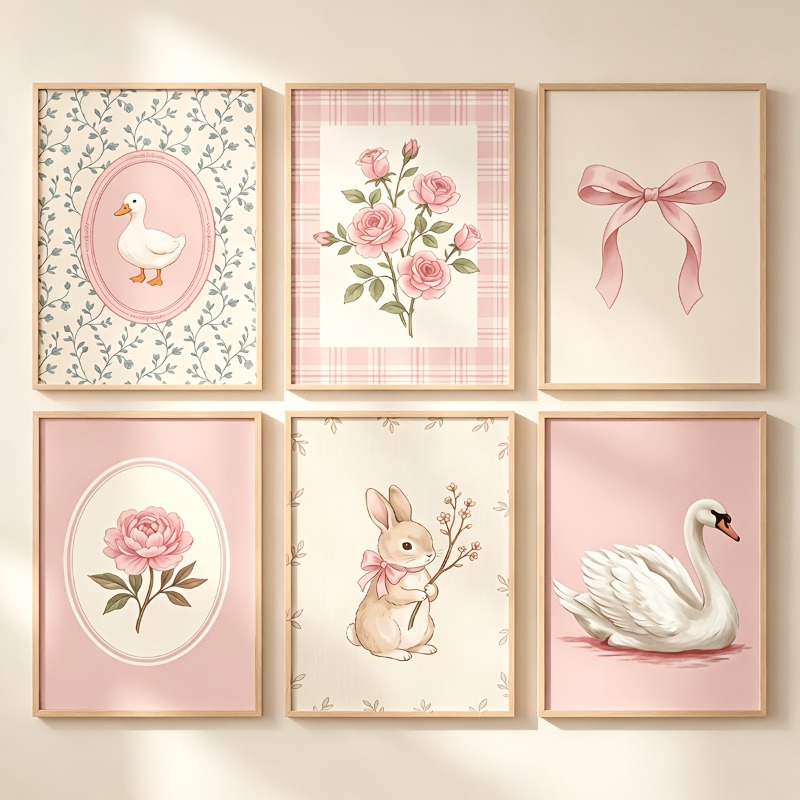 TEMU 2D, 6 piezas, para guardería, dormitorio de niña y - Láminas Cottagecore en con , , , pósteres botánicos, decoración floral de peonía y rosa,