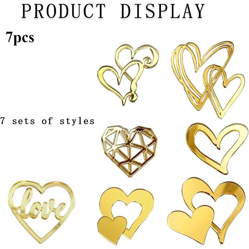 E-shop 7-teiliges Cupcake-Toppers Acryl Kuchenaufsatz Minimalistische goldene Kuchendekorationen für Valentinstag Jahrestag Verlobung Geburtstag