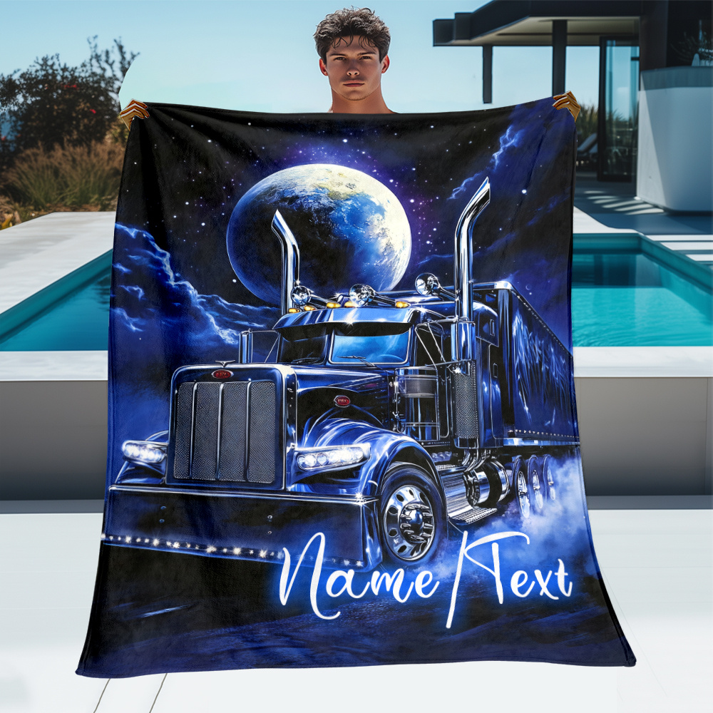 TEMU Personalized Moon And Truck Blanket - A Lightweight Flannel Bedding Option Perfect For Sofas, Beds, Travel, Camping, Living Rooms, Offices, And