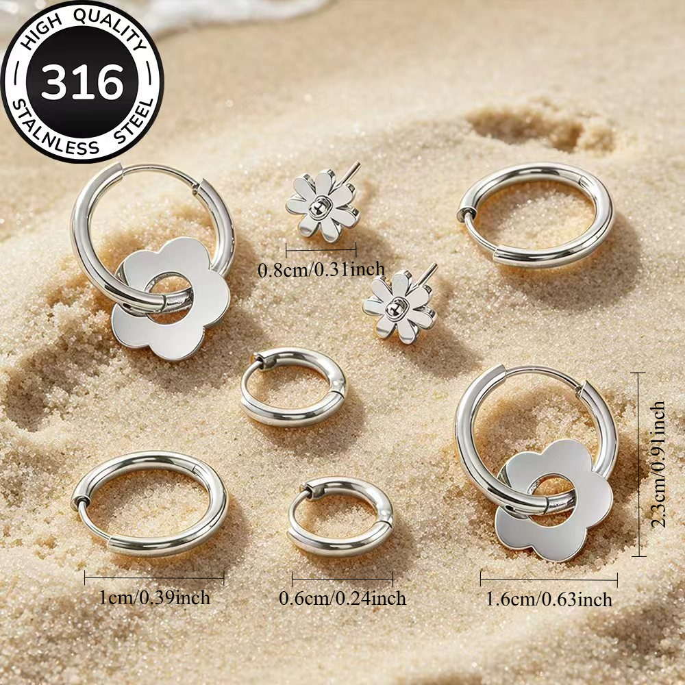 4 Pairs High-Quality 316 Stainless Steel Golden Earrings Set