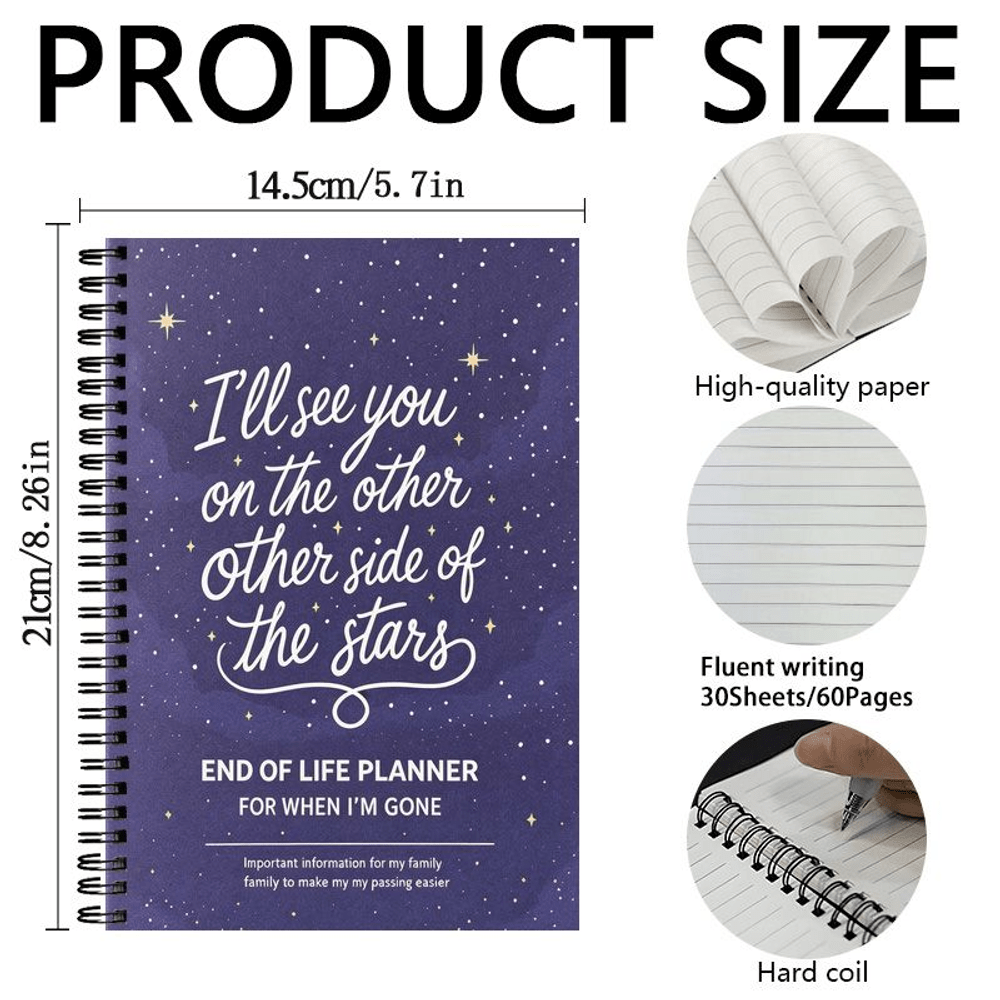 TEMU End Of Life Planner Spiral Notebook, Daily Organizer With And Tasks, Portable Planner For Work School Home Office, 60 Pages Starry , Important
