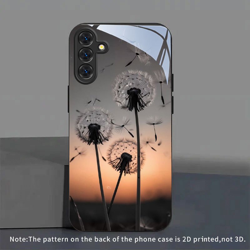 Phone Case: Black And White Dandelion Phone Case Tempered Glass For Iphone 17/16/15/14/13/12/11/plus/pro/pro Max Air And Galaxy S25/s24 Plus/s23/s22 Ultra Suitable For Gifts Fo