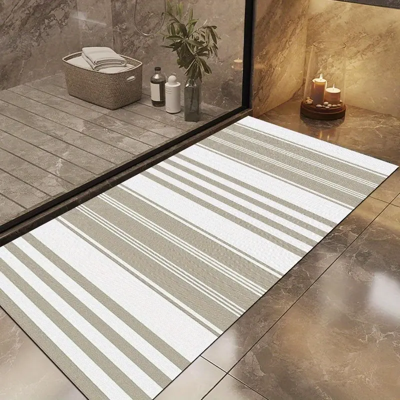 1pc modern striped bath mat non slip absorbent easy to durable rubber backing rectangular design for bathroom bedroom kitchen laundry room decor bathroom mat Product details 1